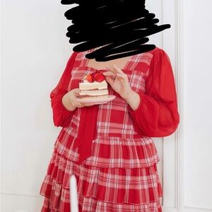 Ivy CityCo Red Plaid Dress with Sheer Sleeves